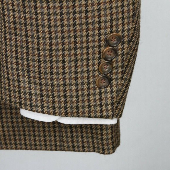 Vintage John Alexander Brown Lambs Wool Houndstooth 2 Button Sport Coat Mens 42R - Picture 7 of 11